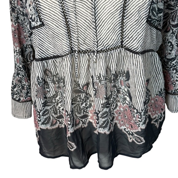Lucky Brand Plus Sheer Mixed Print Bell Sleeve Peplum Peasant Top 2X Cottage - Picture 6 of 16